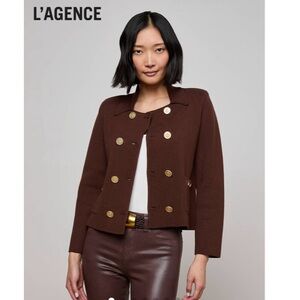 L'AGENCE Chocolate Brown Blazer with Gold Accents Madilyn Knit Jacket Size S New